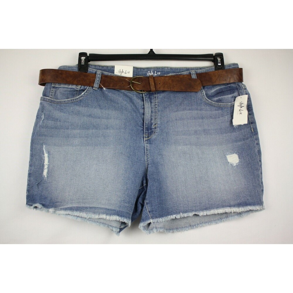 Style & Co Women's 5" Mid Rise Blue Jean Style Shorts with belt Plus Size 24W